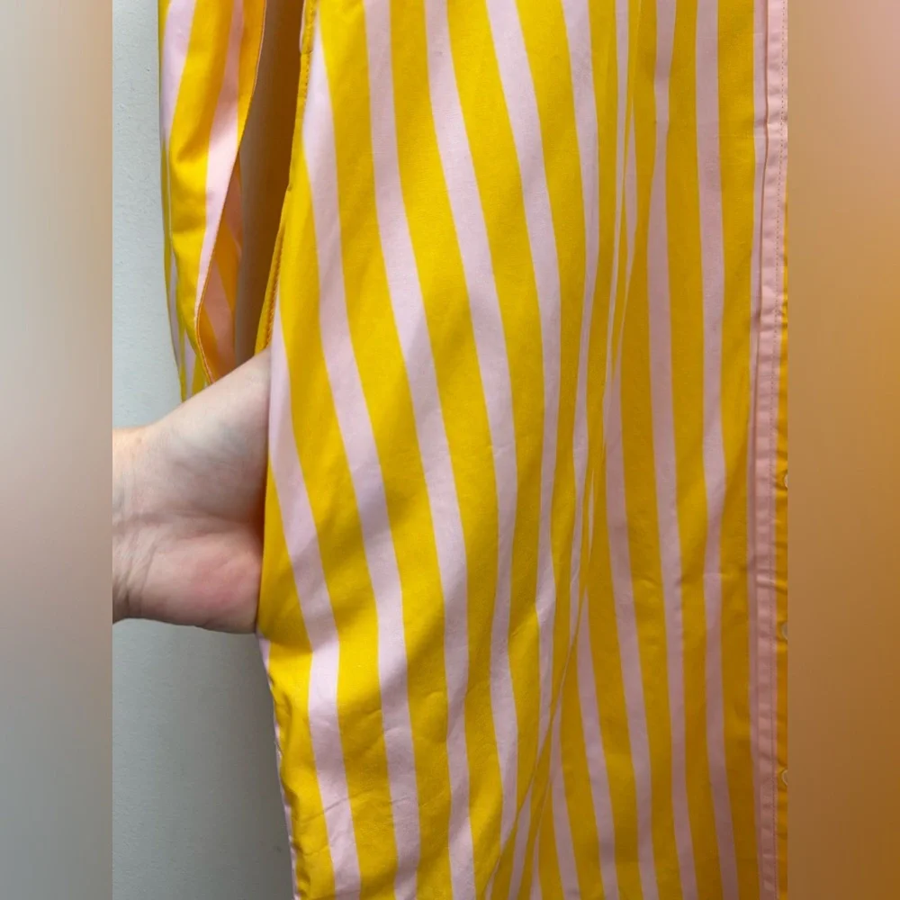 J. Crew size Medium Women’s Pink Yellow Striped Button Up Shirt Dress NWT